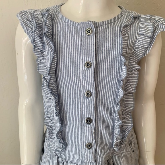 TOMMY HILFIGER Striped Denim Ruffle Dress Sleeveless 100% Cotton Blue & White 5 - Picture 5 of 16
